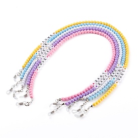 Chaînes de lunettes pour enfants, tour de cou pour lunettes, avec des perles acryliques, fermoirs pinces de homard en alliage et extrémité de la boucle en caoutchouc, mot d'amour, platine
