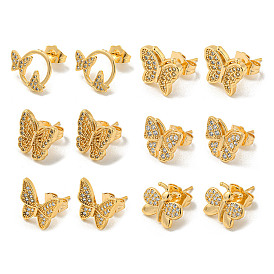 Light Gold Brass Micro Pave Cubic Zirconia Stud Earrings for Women, Butterfly