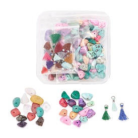 DIY Jewelry Making Kits, 60g Natural & Synthetic Gemstone/Turquoise Chips Beads, 20Pcs Polycotton Tassel Pendant Decorations