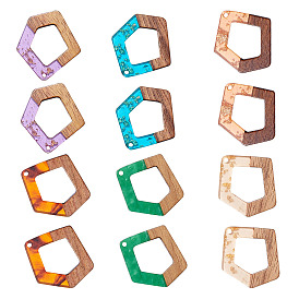 Transparent and Opaque Resin & Walnut Wood Pendants, Polygon