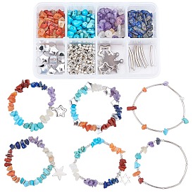 SUNNYCLUE DIY Gemstone Bead Stretch Bracelets Making Kits, include Brass Tube Beads & Pendants, 304 Stainless Steel Pendants, Alloy & Iron Beads, Clear Elastic Crystal Thread