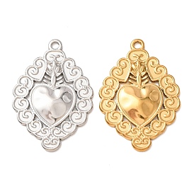 304 Stainless Steel Pendants, Sacred Heart with Spiral Border