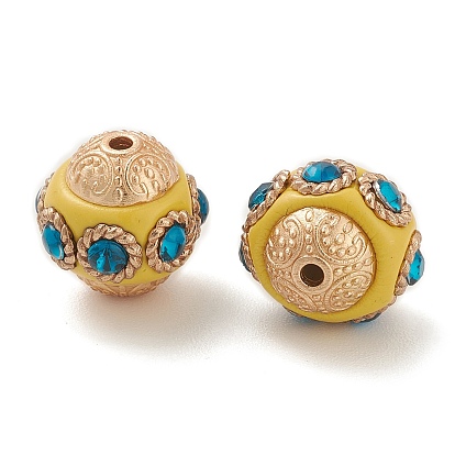Handmade Indonesia Beads, with Alloy Findings and Rhinestone, Rondelle