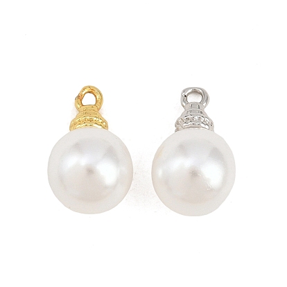 Подвески из латуни и АБС-пластика с имитацией жемчуга, круглые подвески, без кадмия и без свинца, долговечный, стойки покрытие