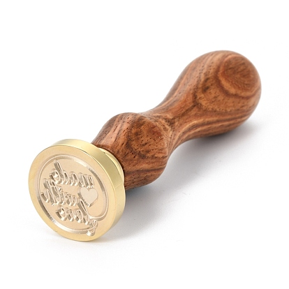 Brass Retro Wax Sealing Stamp, with Wooden Handle for Post Decoration DIY Card Making