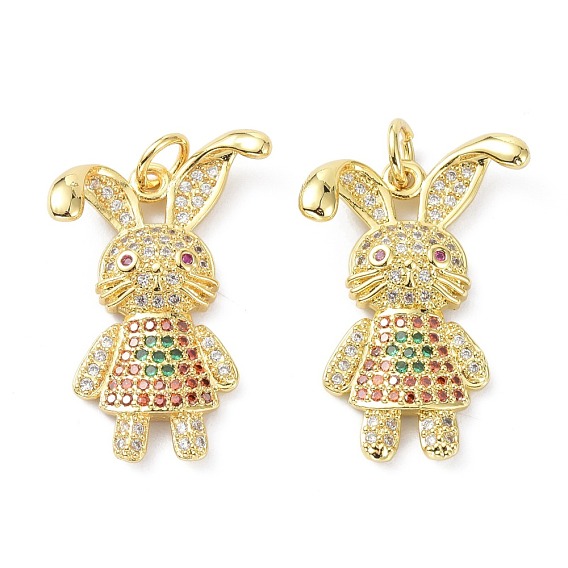 Brass Micro Pave Cubic Zirconia Pendant, with Jump Rings, Long-Lasting Plated, Lead Free & Cadmium Free, Rabbit