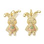Brass Micro Pave Cubic Zirconia Pendant, with Jump Rings, Long-Lasting Plated, Lead Free & Cadmium Free, Rabbit