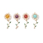 4 шт. 4 стили латунные микро-паве кубические цирконии соединительные подвески, Подвески-коннекторы в виде цветов из натуральных и синтетических драгоценных камней, обмотанные проволокой., с жемчугом из раковины 