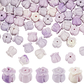 2 нити из синтетического коралла, окрашенные резные бусины, цветок