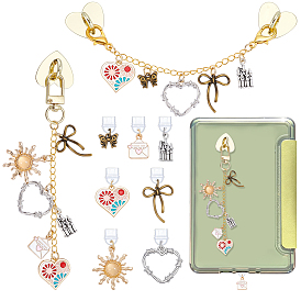 9Ensembles de bouchons anti-poussière en PVC et de supports de téléphone portable en fer, avec des pendentifs en alliage, émail et verre, formes mixtes, or