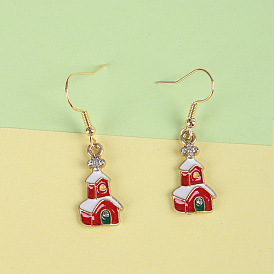 Christmas Red Snow House Earrings - Festive Holiday Gift Idea