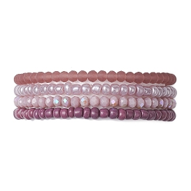 4Pcs 4 Styles Glass Seed Beaded Stretch Bracelet Sets, Glass Beads Stackable Bracelets for Women