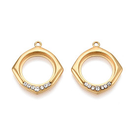 304 подвески в форме ромба из нержавеющей стали и хрустальных страз, ионное покрытие (ip)