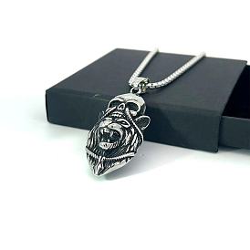 Европейский стиль нержавеющая сталь львиная голова череп кулон цепь ожерелья для мужчин