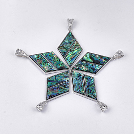 Abalone Shell/Paua Shell Pendants, with Resin Bottom and Alloy Findings, Rhombus