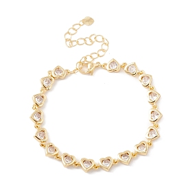 Bracelet de chaînes de lien de coeur de zircone cubique claire, bijoux en laiton pour femmes, sans cadmium et sans plomb