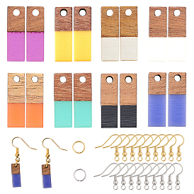 DIY Dangle Earring Making Kits, with Resin & Wood Pendants, Brass Earring Hooks & Jump Rings, Rectangle