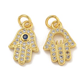 Rack Plating Brass Micro Pave Cubic Zirconia Pendants, with Jump Ring, Long-Lasting Plated, Cadmium Free & Lead Free, Real 18K Gold Plated, Palm