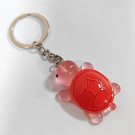 Llavero de resina de tortuga, con anillos de hierro platino
