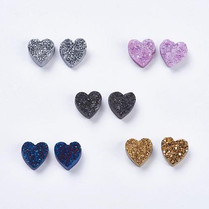 Гальванизированный натуральный druzy агат бисер, радужная пластина, окрашенные, сердце
