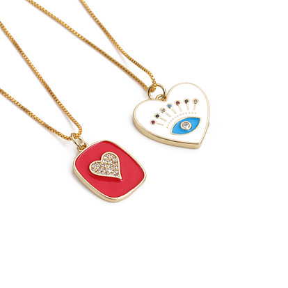 Minimalist Heart CZ Jewelry: Gold Plated Evil Eye Pendant Necklace
