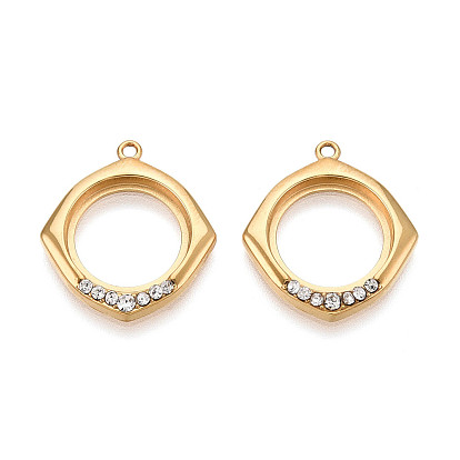 304 подвески в форме ромба из нержавеющей стали и хрустальных страз, ионное покрытие (ip)