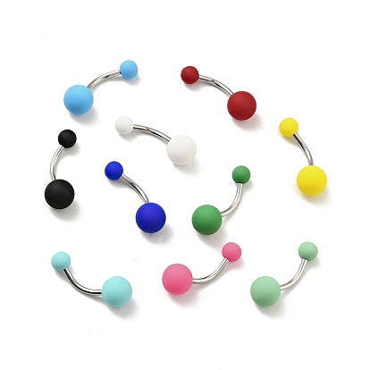 10Pcs Acrylic Round Beaded Curved Barbell, 304 Stainless Steel Piercing Navel Ring for Women