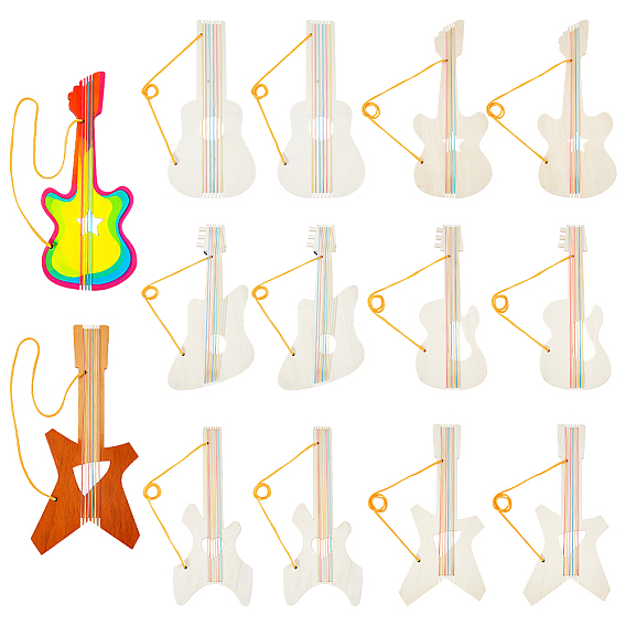 12шт. 6 варианты необработанных деревянных подвесок в виде гитар для живописи, пирография, домашнего декора