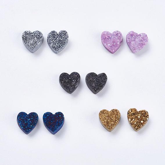 Гальванизированный натуральный druzy агат бисер, радужная пластина, окрашенные, сердце