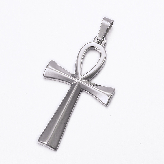 Non-Tarnish 304 Stainless Steel Pendants, with 201 Stainless Steel Snap on Bails, Ankh Cross