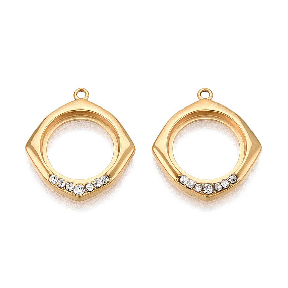 304 подвески в форме ромба из нержавеющей стали и хрустальных страз, ионное покрытие (ip)