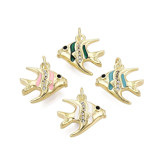 Латунные микропаве прозрачные подвески с фианитом, рыбы прелести, с эмалью, золотые