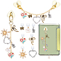 9Ensembles de bouchons anti-poussière en PVC et de supports de téléphone portable en fer, avec des pendentifs en alliage, émail et verre, formes mixtes, or