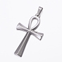 Non-Tarnish 304 Stainless Steel Pendants, with 201 Stainless Steel Snap on Bails, Ankh Cross