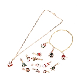 Christmas Theme DIY Jewelry Making Finding Kits, with Alloy Enamel Pendant Decoration & Brass/Iron Cable Chain Necklace & Bracelets