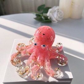 Resin Octopus Display Decoration, with Gold Foil Natural & Synthetic Gemstone Chips inside Statues for Home Office Decorations
