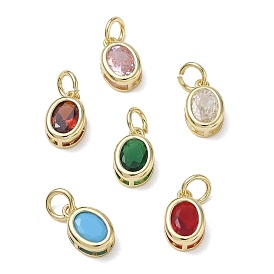 Brass Pave Cubic Zirconia Charms, Oval Charms, Single Stone Charms, Long-Lasting Plated, Rack Plating, Lead Free & Cadmium Free, Real 18K Gold Plated