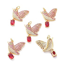 Real 18K Gold Plated Brass Micro Pave Cubic Zirconia Pendants, Long-Lasting Plated, Bird