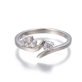 304 Stainless Steel Finger Rings, with Cubic Zirconia, Stainless Steel Color