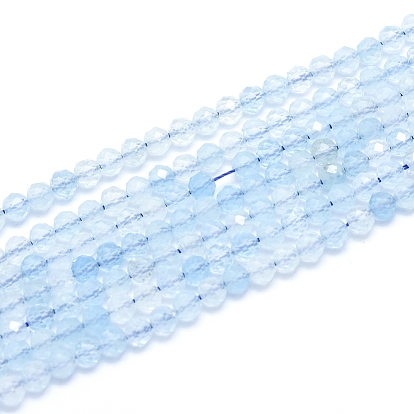 Natural Aquamarine Beads Strands, Grade AAA, Faceted, Round