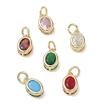 Brass Pave Cubic Zirconia Charms, Oval Charms, Single Stone Charms, Long-Lasting Plated, Rack Plating, Lead Free & Cadmium Free, Real 18K Gold Plated