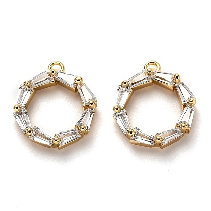 Латунные микропаве прозрачные подвески с фианитом, долговечный, реальный 18 k позолоченный, с прыжковых колец, кольцо