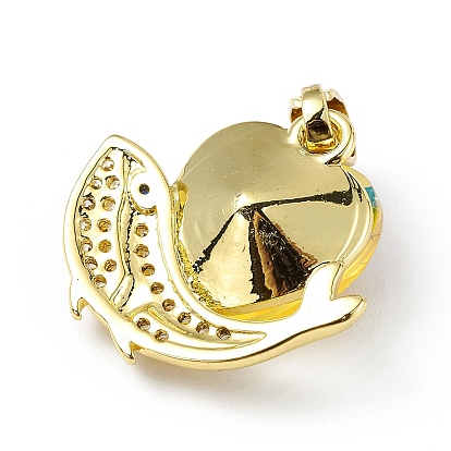 Real 18K Gold Plated Rack Plating Brass Micro Pave Cubic Zirconia Pendants, with Glass, Long-Lasting Plated, Cadmium Free & Lead Free, Heart & Whale