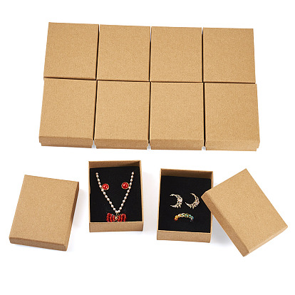 12 Коробки для наборов ювелирных изделий из крафт-хлопкового картона и бумаги, Для кольца, Ожерелье, с губкой внутри, прямоугольные