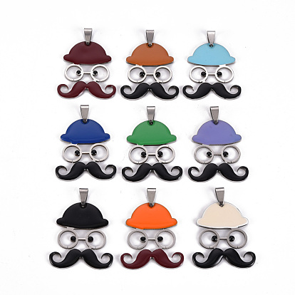 201 Stainless Steel Enamel Pendants, Human with Mustache and Hat