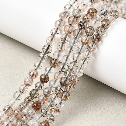 Нити бусин из рутилированного кварца из натурального черного золота, круглые