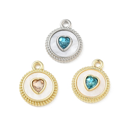 Подвески из сплава и страза, плоский круглый с сердечками, с эмалью, долговечный