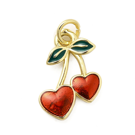 Латунь эмаль подвески, без кадмия, без никеля и без свинца, с прыжковых колец, подвески в форме вишни, реальный 18 k позолоченный