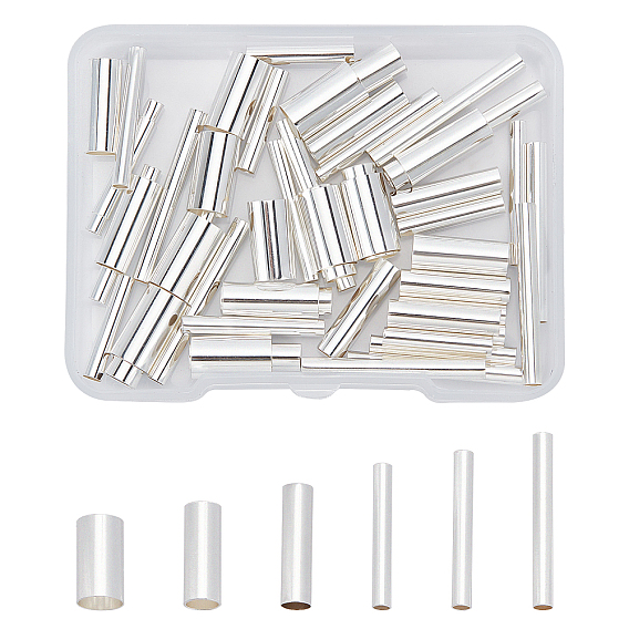 60Pcs 6 Style Brass Tube Beads, Long-Lasting Plated, Tube