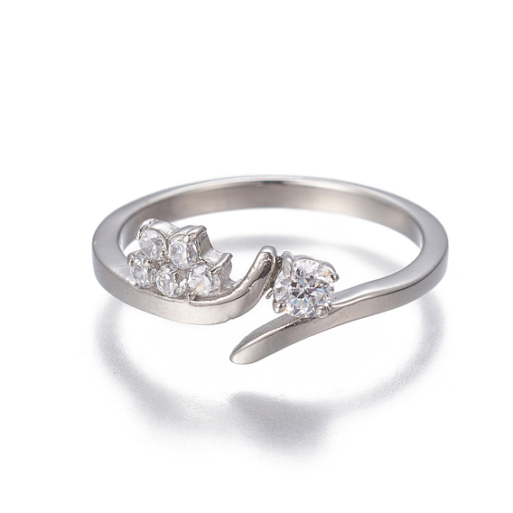 304 bagues en acier inoxydable, avec zircons, couleur inox